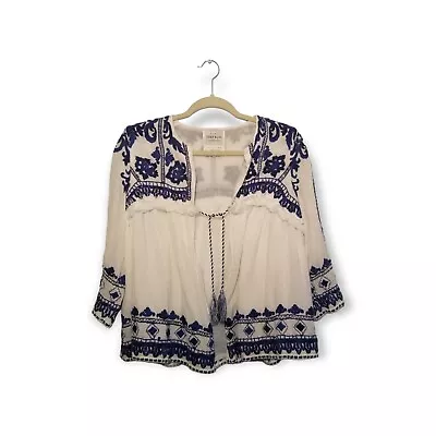 Zara Trafaluc Outerwear Embroidered Tie Jacket White & Blue. • $20