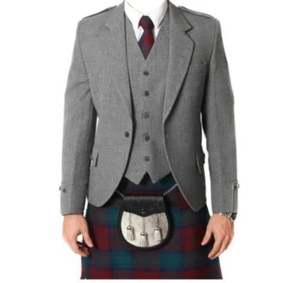 £64.99 • Buy Scottish Argyle Kilt Jacket With Waistcoat Light Grey Men Wedding Jacket & Vest