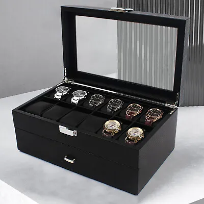 12/24 Slots Watch Storage Box Men Large Jewelry Display Case Organizer Holder US • $49