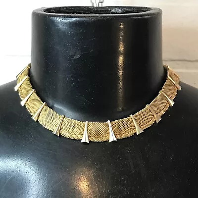 Vintage Crown Trifari Gold Tone Mesh Choker Necklace • $57