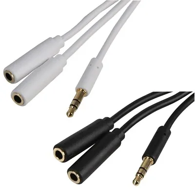 Aux Headphone Splitter Cable Slim 3.5mm Jack To 2x 3.5mm Adapter Lead Adaptor • £3.49