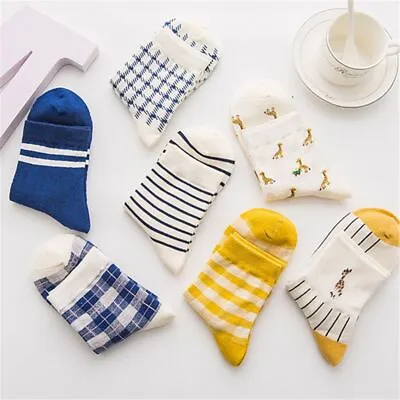 £2.45 • Buy Cotton Socks Idyllic Style Tube Socks Cartoon Giraffe Checkered Socks Striped