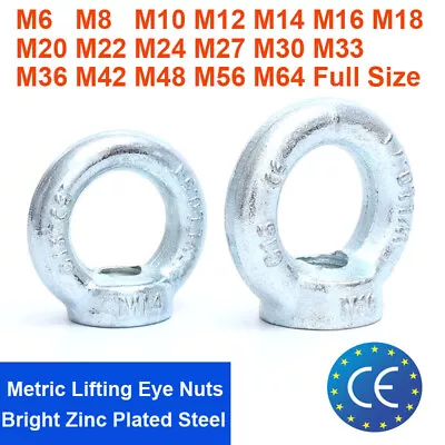 M6 M8 M10 M12 M16 Bright Zinc Plated Steel Metric Lifting Eye Nuts Female Thread • £20.35