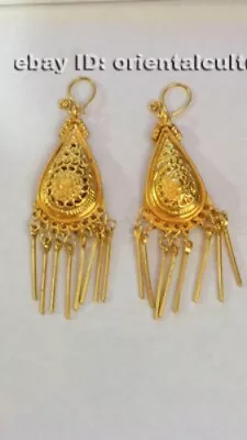 Traditional Tribal Handmade Hollow Out Gilt Miao Silver Tassels Earring 1pair • $30