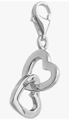 Exceptional Quality Double Heart Clasp Charm 925 Sterling Silver Love Christmas • £14.99