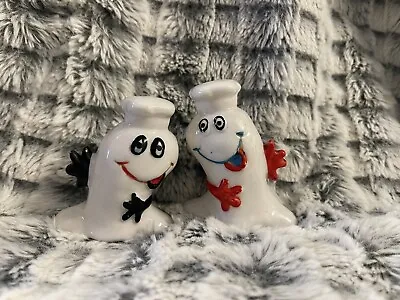 Vintage Silly Ghost Halloween Salt And Pepper Shaker Set Of 2 • $8.99