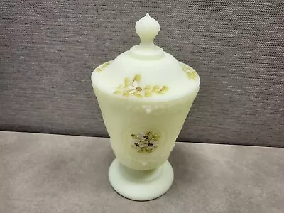 Vintage Fenton Custard Uranium Glass White Daisies Signed Covered Dish - Glows • $48