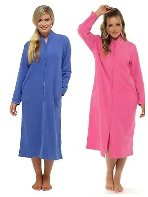 Lady Olga Zip Front Soft Fleece Long Dressing Gown Robe Sizes 10 To 24 • £24.99