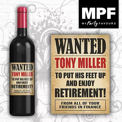 £3 • Buy Personalised Retirement Wine Bottle Label - Wanted Poster - Perfect Work Gift