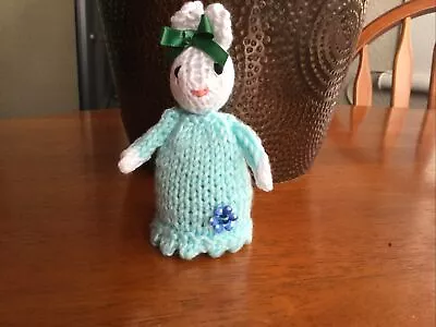 Hand Knitted Easter Bunny Cream Egg Cosy Cover White Rabbit Pale Green Dress • £4.99