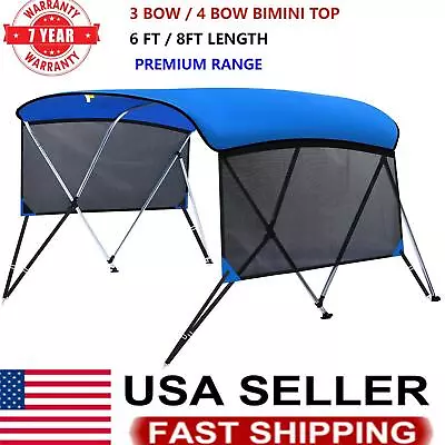 KAKIT Bimini Tops Boat Cover 3 Bow 4 Bow 6ft / 8ft With Mesh Sides Support Poles • $132.33