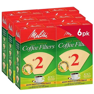 Melitta #2 Cone Coffee Filters Natural Brown 100 Count (Pack Of 6) 600 Tota... • $30.34