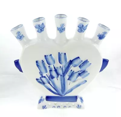 6.5  Delftware Delft Blue Tulip 5-Finger Fan Bud Vase Royal Twickel • $83.60