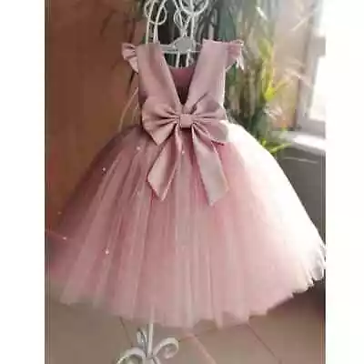 Toddler Flower Girl Dresses Birthday Tulle Bow Pearls Princess Wedding Party UK • £32.35