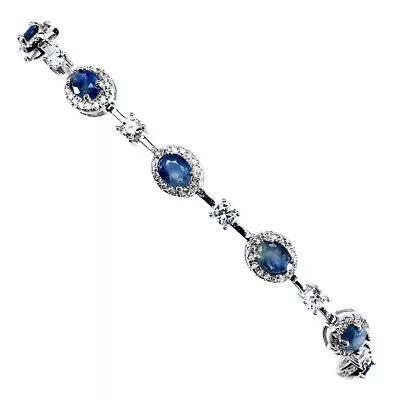 $0.99 • Buy Heated Sapphire Kanchanaburi 5x4mm Simulated Cz 925 Sterling Silver Bracelet 9