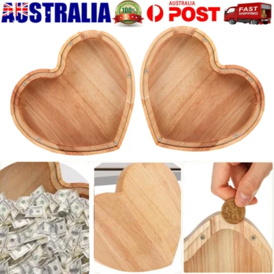 Wooden Coin Moneybox Money Piggy Bank Saving Money Box Desktop Ornament Gift • $19.99