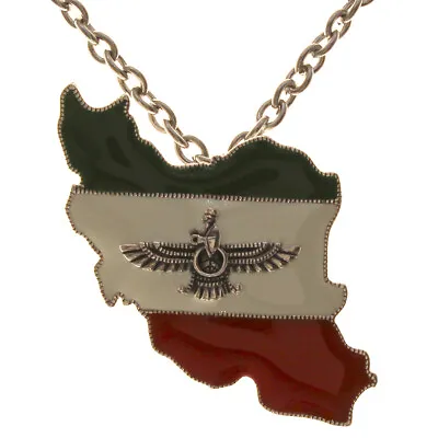 Sterling Silver Iranian Persian Necklace Iran Map Flag Farvahar Necklace • $65