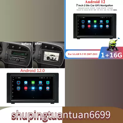 For 2007-2011 SAAB 9-3 / 93 Stereo Radio 7  Android 12.0 Head Unit GPS Nav Wifi • $165.40
