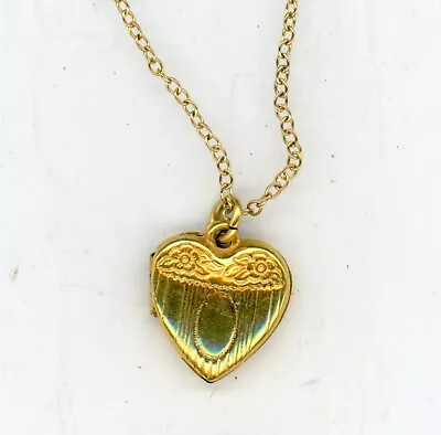 Vintage Gold Filled Heart Locket Pendant 15  Chain 1/20-12K GF Baby Necklace • $23.99