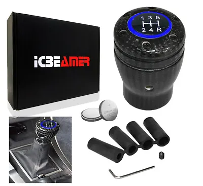 Racing Style Black Carbon Fiber LED Blue Light Sport Manual Gear Shift Knob G7 • $32.99