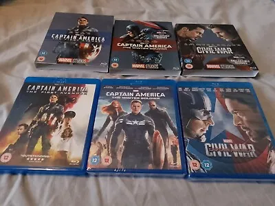 Marvel Captain America Trilogy Blu Ray With Collectible Sleeves Slip Covers • £15