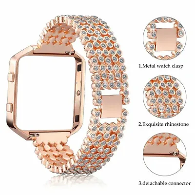 $31.80 • Buy Bling Rhinestone Stainless Steel Bracelet Watch Band Strap+Case For Fitbit Blaze