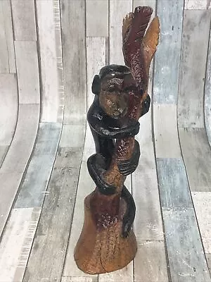 Hand Carved Wooden Glazed  Monkey Shelf Decor Figurine 10.5” Tall • $17.56