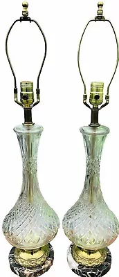 💥28” Pair Of Crystal Lamps W/brass & Marble Base • $79