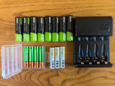 Rechargeable Batteries And Charger AA X 8 AA X 7 Duracell EBL Green Cell • $31