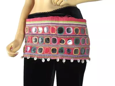 Banjara Wide Bohemian Tribal Rare Textile Kutchi Mirror Shells Belly Dance Belt • $31.99