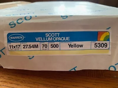 1 Ream 500 Sheets 11  X 17  Scott Vellum Opaque Paper 70Lb Yellow • $61.99