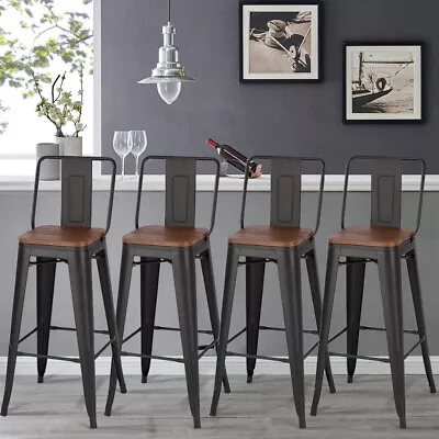 £99.95 • Buy 2/4Pc Industrial Kitchen Breakfast Bar Stools Pub Hub High Stool Footrest Chairs
