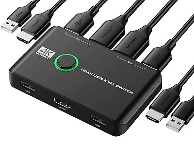 4K KVM Switch HDMI 2 Port Box USB HDMI Switches For 2 Computers Share  • $28.99