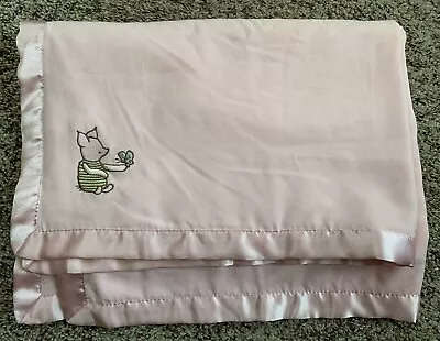 Disney Classic Pooh Pink Blanket Piglet Butterfly Satin Trim Baby Lovey 28x39” • $33.64