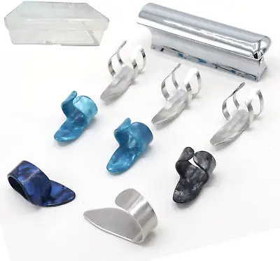 Stainless Steel Guitar Slide With Thumb Picks Electric And Acoustic Guitar Fing • $21.24