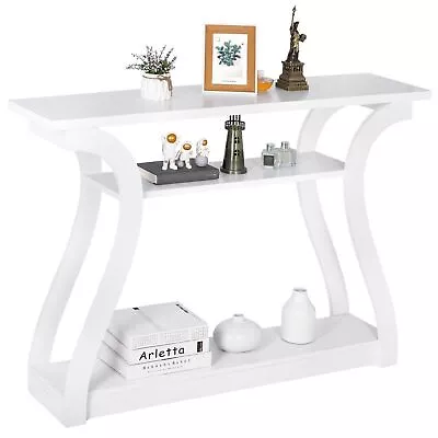 47  Simple Style MDF Accent Console Table 3 Display Shelves For Hallway In White • $71.58