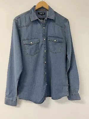 Bonobo  Shirt Mens Medium Denim Jean Blue Shirt Snap Pocket Button Up  N260 • $15.92