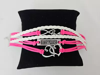 Pink White Multilayered Best Friend Bracelet~Adjustable~Heart Infinity 3 Charms • $9.99
