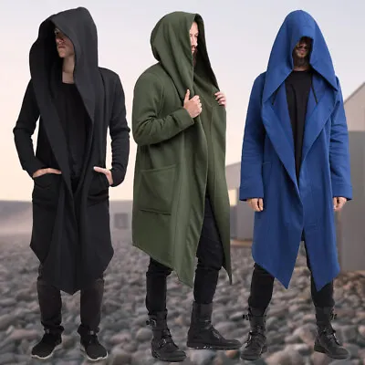 Mens Coat Outwear Jacket Hoodie Long Cardigan Hooded Trench Cloak Cape Casual • $28.99