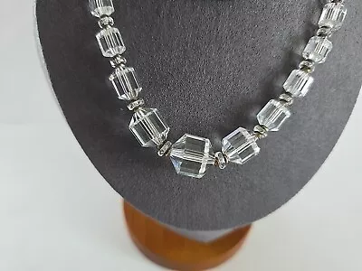 Art Deco 1920’s Multi Faceted Rock Crystal & Sterling Necklace 16  • $99.99