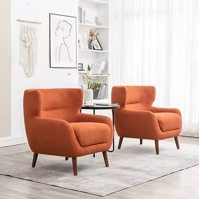 Accent Chair Upholstered Armchair Mid Century Modern Fabric Set Of 2 • $502.99