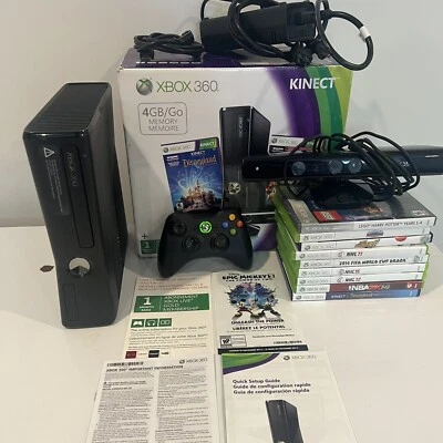 $76.31 • Buy Xbox 360 S Slim 4GB 1439 Console Kinect Bundle W/ Box & 9 Games Tested