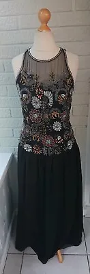 £24.50 • Buy Simon Ellis Vtge Silk Black Beaded Sequin Evening Long Dress S 10 12 Occasion 