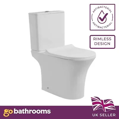 £185 • Buy Rimless Close Coupled Toilet Pan With Soft Close Toilet Seat | Antibacterial WC