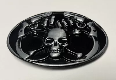 Skull And Crossbones Black/Silver Metal Motorcycle Biker Belt Buckle • $29.95