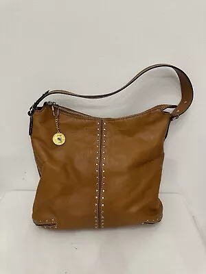 Michael Kors Astor Brown Leather Studded Shoulder Hobo Handbag • $19.99