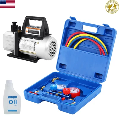 $135.99 • Buy 4CFM 1/3HP Air Vacuum Pump HVAC A/C Refrigeration Tool Kit Gauge Leak Detector