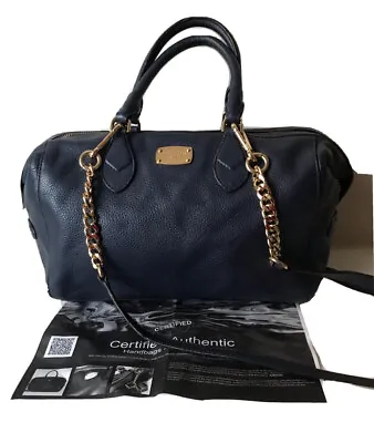 Michael Kors Grayson Dark Blue Convertible Crossbody Satchel Barrel Handbag  • $80