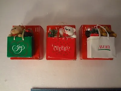 Avon Christmas Ornaments - Cat Teddy Bear Dog In Bag - Vintage • $3.99