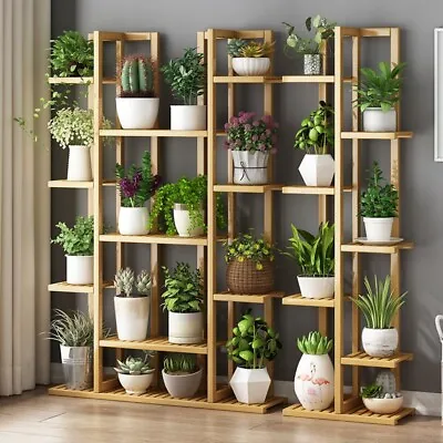 Bamboo Plant Stand Multiple Flower Pot Holder Shelf Floorstanding Space Saving • £21.97